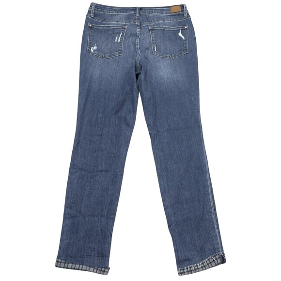 Judy Blue Womens Blue Jeans Raw Plaid Cuffs Lightly Distressed Slim Fit 13/31 - Picture 2 of 16